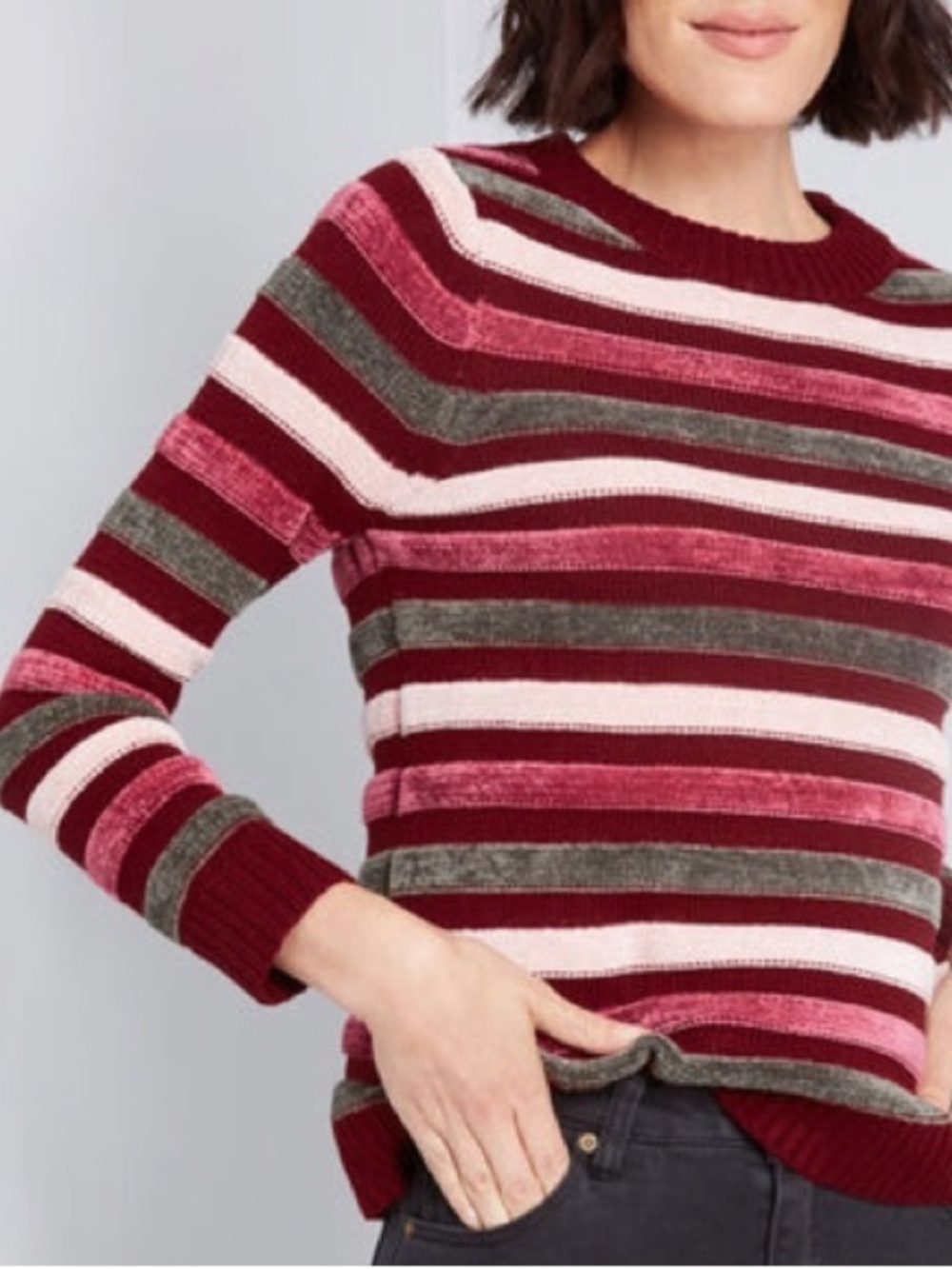 Modcloth Duly Noticed Crew Neck Chenille Striped Sweater | Size L